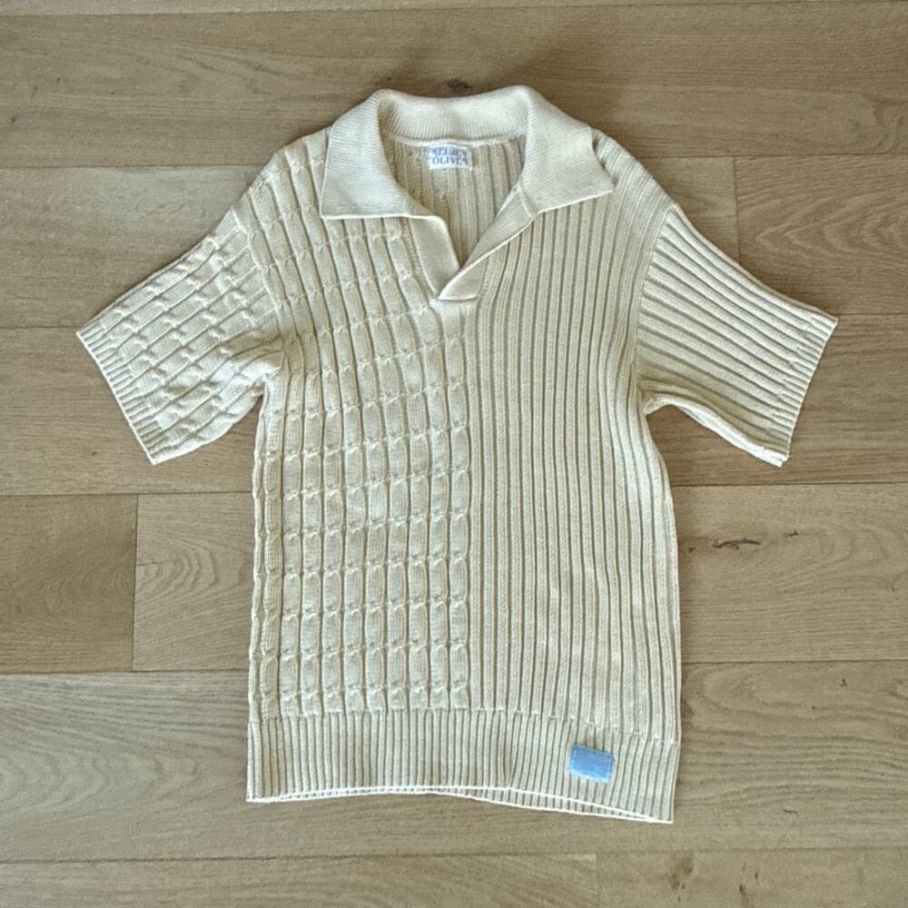 Reuben Oliver Polo T-Shirt Cable Knit Pima Cotton Size Est M Yellow